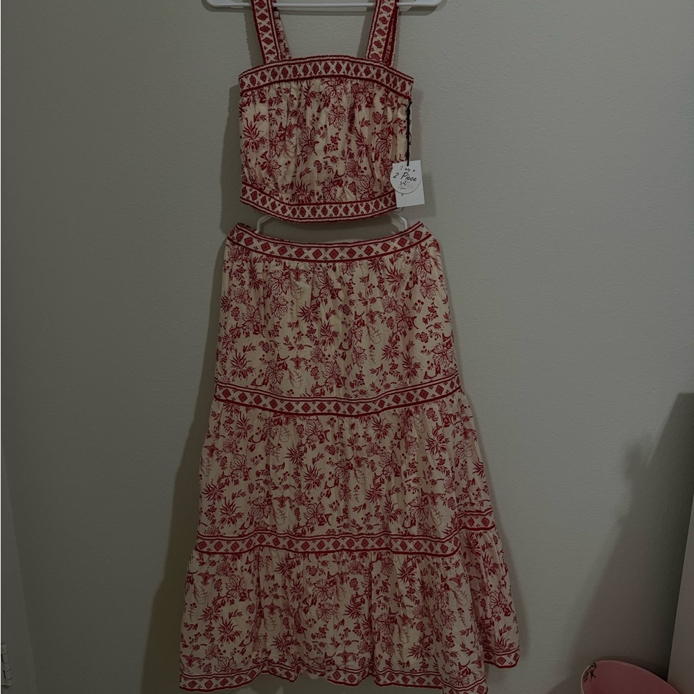 Red Floral Two-Piece Dress